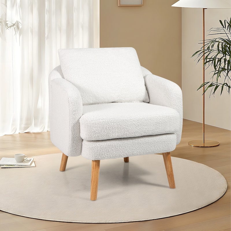 Gymax Sherpa Accent Chair Set of 2 w/ Seat Cushion & Pillow Rubber