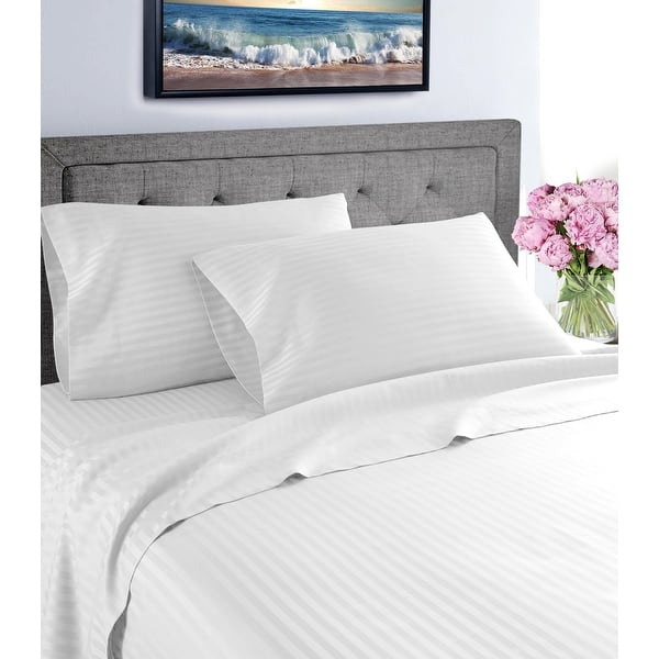 Fresh Home 1000 Thread Count Egyptian Quality Cotton Deep Pocket Dobby Stripe Sheet Set - White - Queen