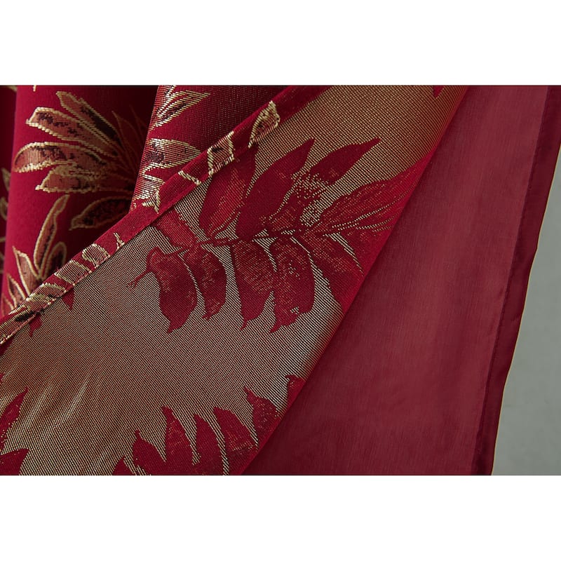 Gracewood Hollow Bao Textured Floral Jacquard Single Rod Pocket Curtain Panel w/ Attached 18-inch Valance - 54 x 84 in.