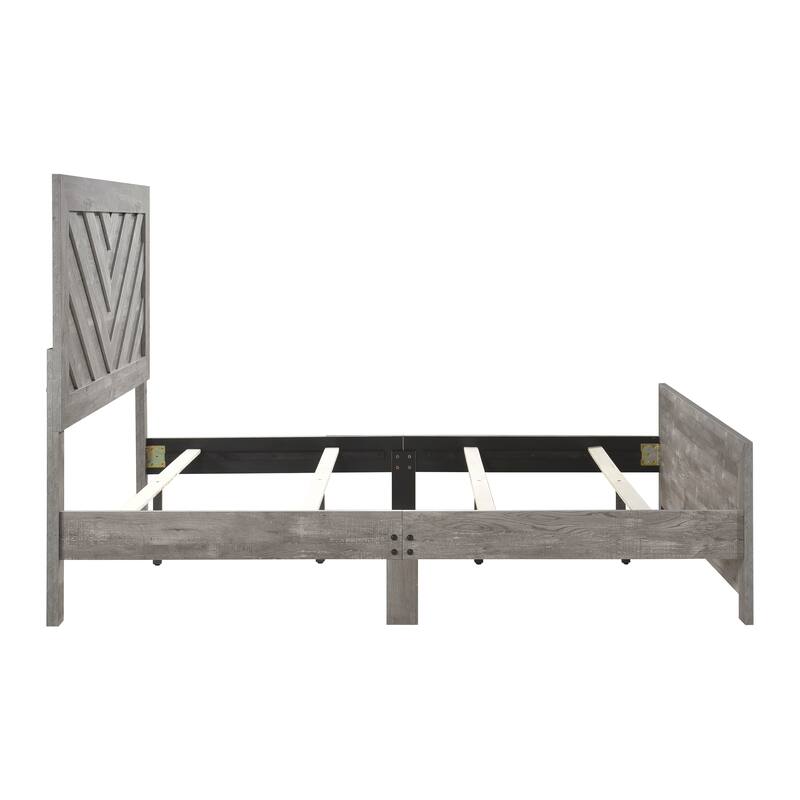 Queen Size Panel Bed with Gray Finish, Modern Rustic Design, Wooden Bedroom Furniture