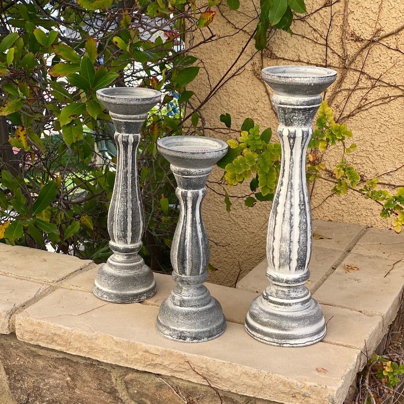 Vintage Wood Pillar Candle Holder Set of 3