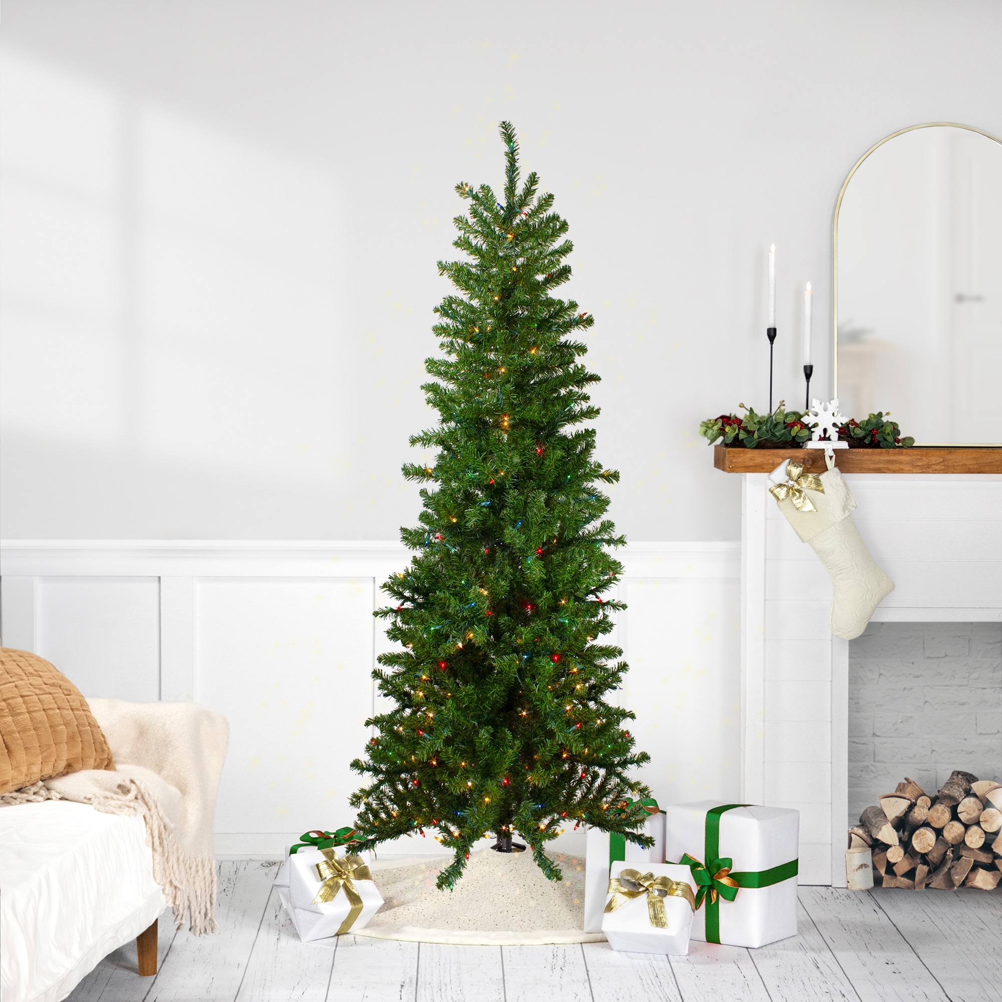 6.5' Canadian Pine Artificial Pencil Christmas Tree Multi Lights - 6.5 Foot