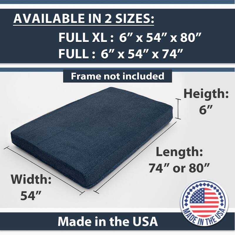 Memory Foam Infused Futon Mattress Full XL - Washable Removable Cover, Thick Foldable Sofa Bed Cushion (Frame NOT Included)