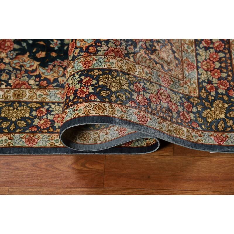 Floral Qum Persian Accent Rug Hand-Knotted Traditional Silk Carpet - 3'5"x 4'10"