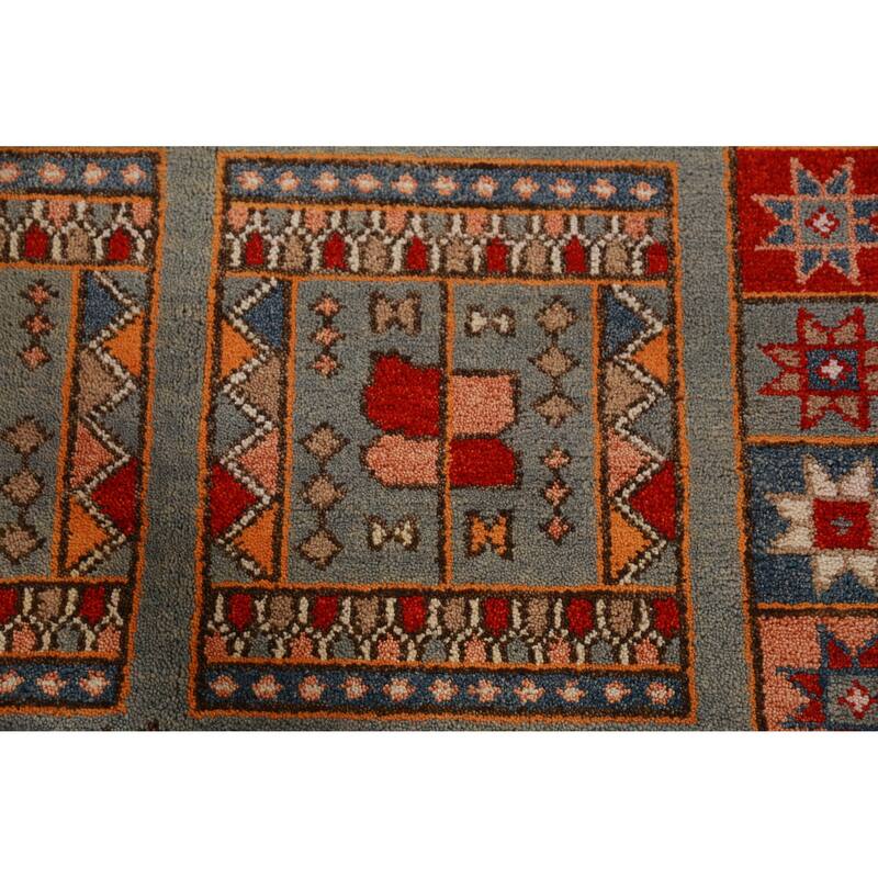 Hand Knotted Oriental 100% Wool Carpet Traditional Tribal Greys & Charcoal Heriz (serapi) Runner Rug - 9' 11'' X 4' 1''