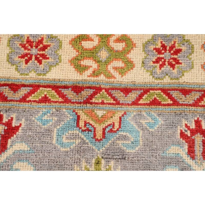 Gray Geometric Kazak Oriental Accent Rug Handmade Wool Carpet - 2'8" x 3'11"