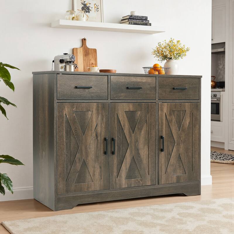 Traditional 3 Drawer Sideboard Storage Cabinet - DARK BROWN