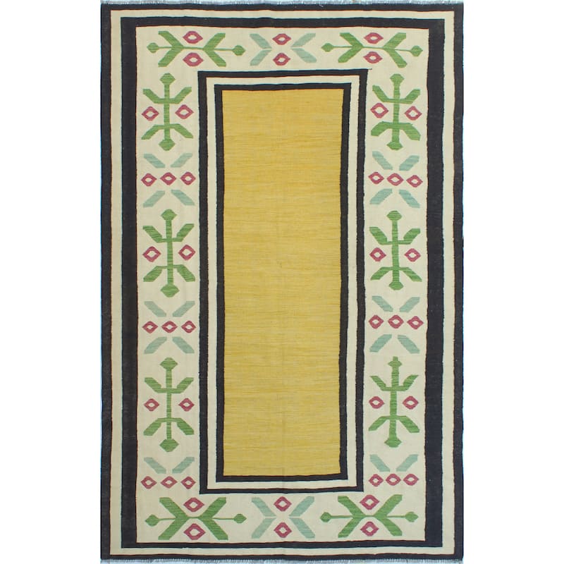 Modern Flatweave Macy Gold/Ivory Rug - 6'5" x 10'0"