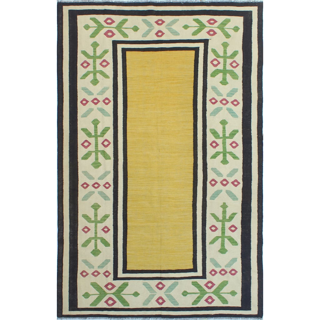 Modern Flatweave Macy Gold/Ivory Rug - 6'5" x 10'0"