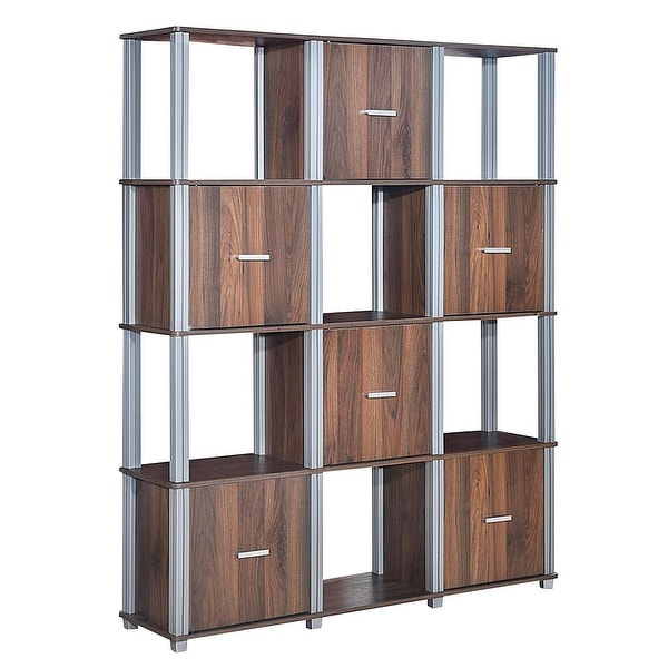 4-Tier Storage Shelf 1 Display Bookcase with 6 Doors - Warm White