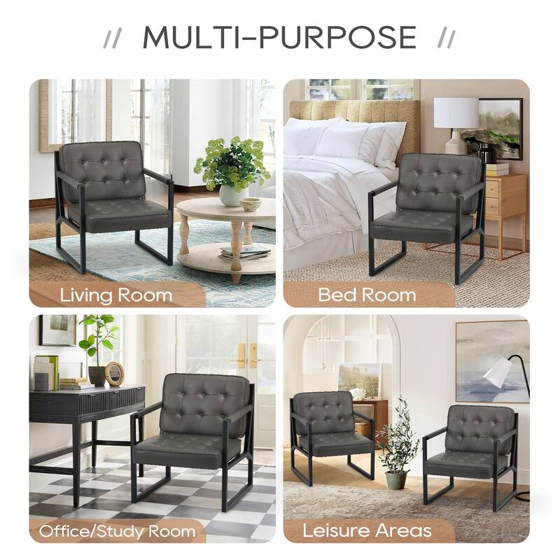 Leather Accent Chair, Accent Arm Chair Comfy Armchair with Metal Legs - Set of 1