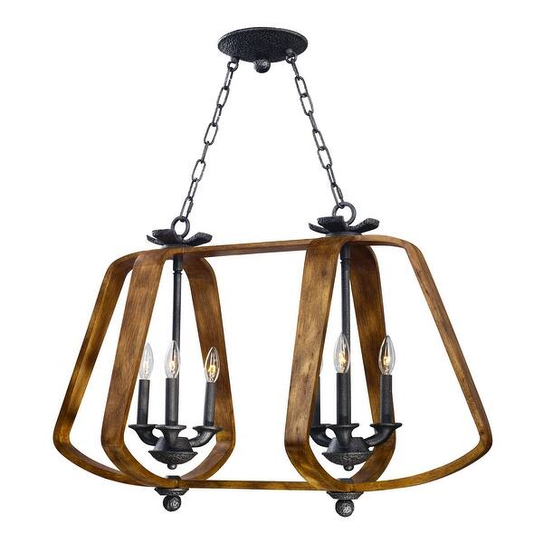 slide 1 of 1, Road House 6-Light Chandelier - barn wood / iron ore