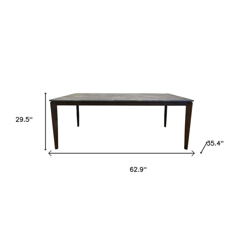 HomeRoots 63" Gray and Walnut Faux Marble and Wood Dining Table - 62.90 in. x 29.50 in. x 35.40 in.