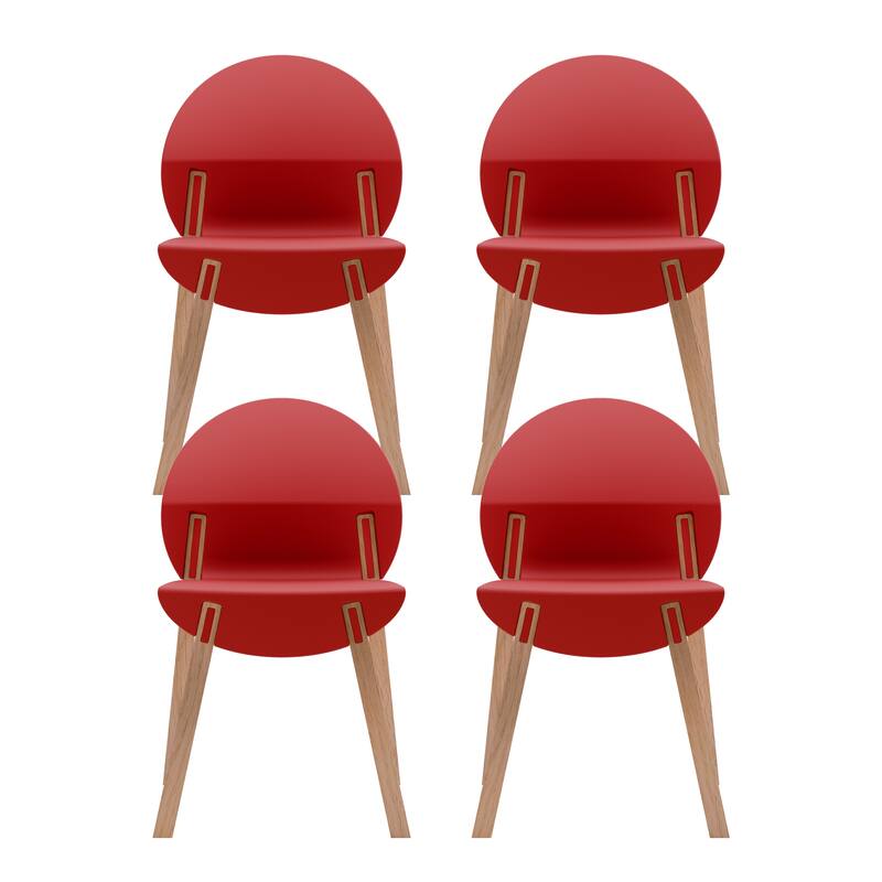 Modern Dining Chairs with Red Oak Wood Legs and PP Seat, 4-Pack - Crimson