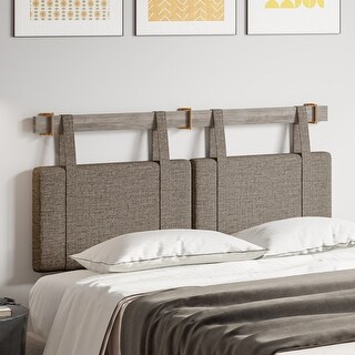 BELLEZE Wall Mounted Linen Headboard for Queen Size Bed w/ Hooks