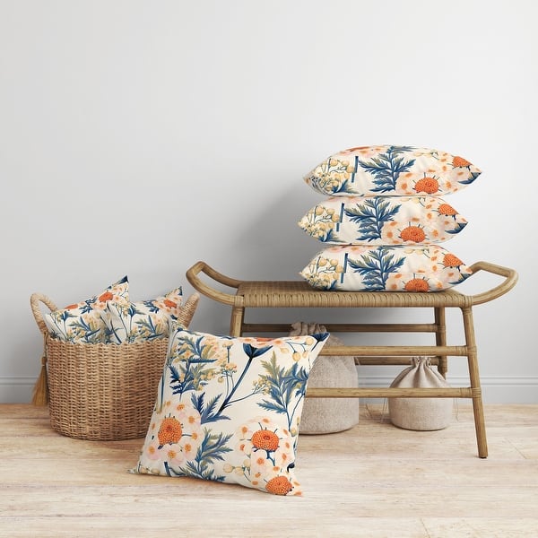 Blue And Orange Millefolium Harmony Indoor/Outdoor Throw Pillow Bed