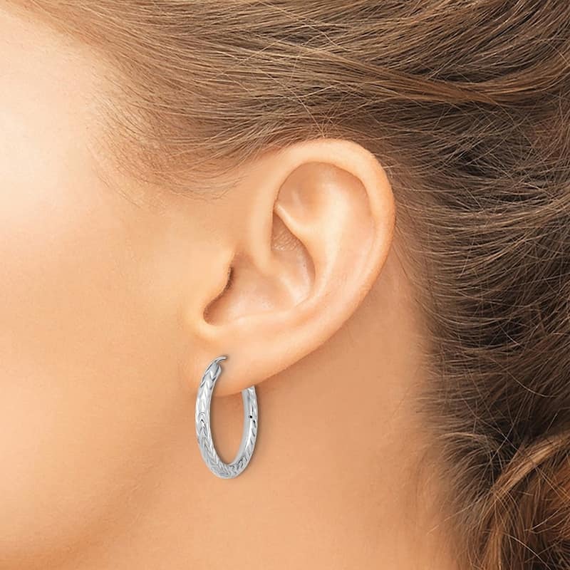 Curata 14k White Gold Polished and Sparkle Cut Endless Hoop Earrings - 25x25mm