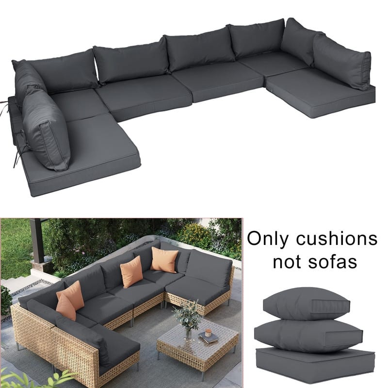 14 Pcs Outdoor Furniture Replacement Cushions Fits 6-seat Sectional Rattan Conversation Set (Only cushions+covers, no sofa.) - Dark Gray