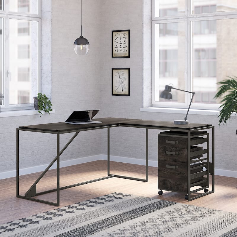 Refinery 62W L Shaped Industrial Desk with Drawers by Bush Furniture