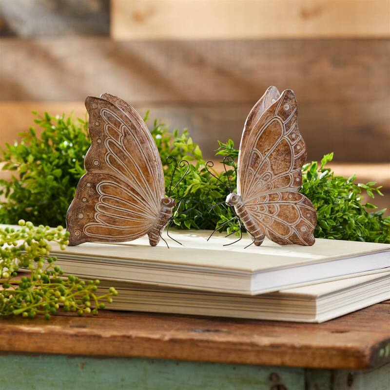Etched Butterfly Shelf Sitter Decorations - 6.25" - Brown - Set of 4