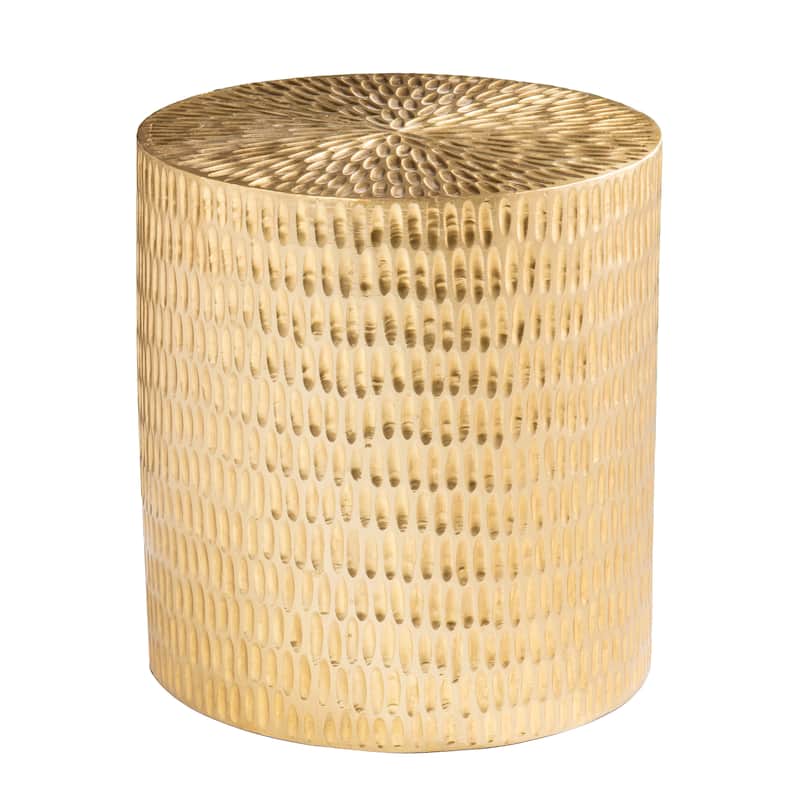 SEI Furniture Dartford Contemporary Round Hand-Carved Metal Accent Table