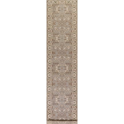 All-Over Oushak Oriental Runner Rug Handmade Wool Carpet - 2'7"x 15'6"