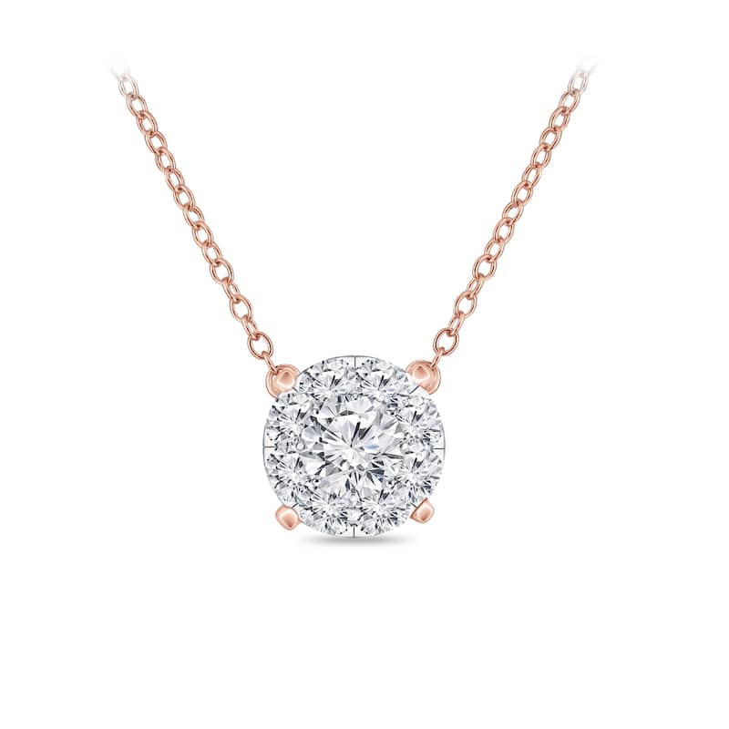14k Gold Round Shaped 1/4ct TDW Pave Diamond Necklace by Auriya (H-I, I1-I2) - Rose
