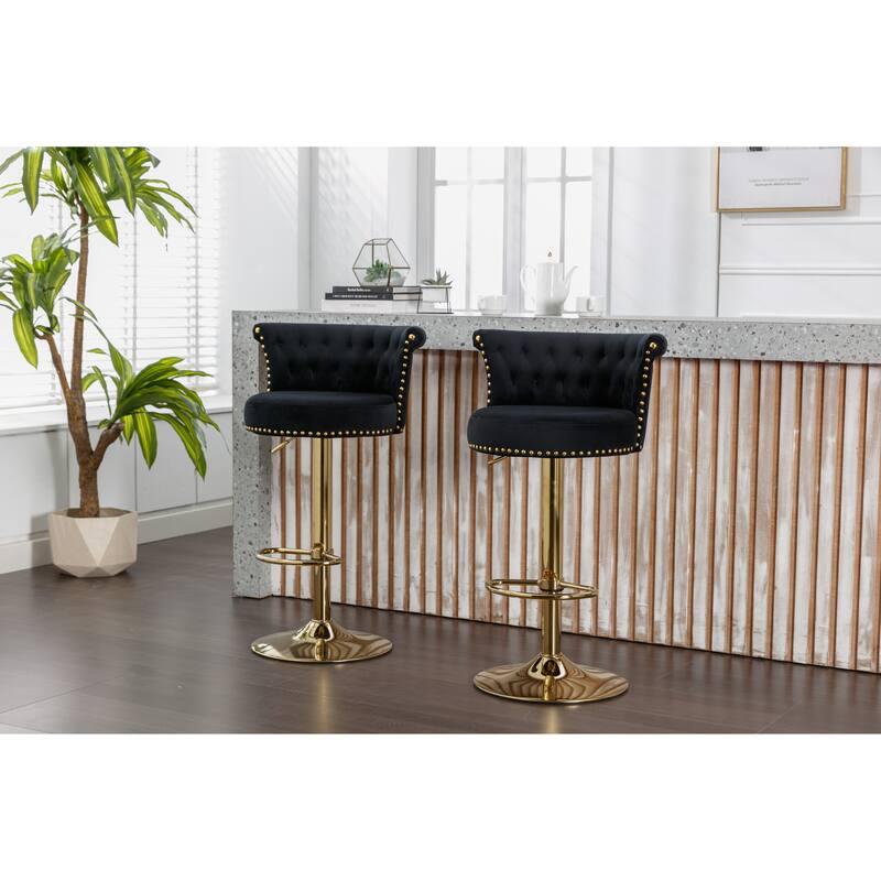 Ergonomic Swivel Bar Stools Set of 2 Adjustable Velvet Accent Chairs