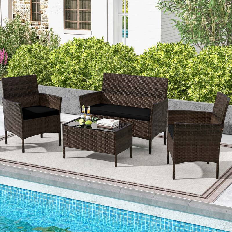 Costway 4 PCS Patio Furniture Set with Washable Cushions and Tempered - See Details