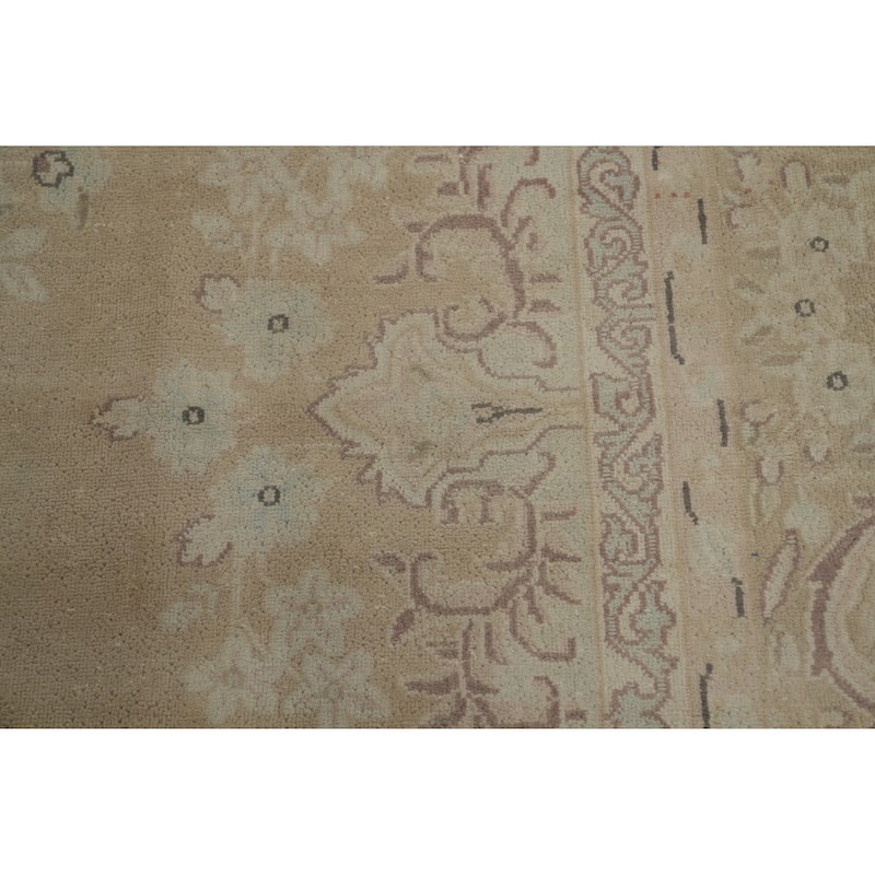 Hand Knotted Oriental 100% Wool Carpet Traditional Floral Beige & Ivories Kerman Area Rug - 12' 4'' X 9' 9''