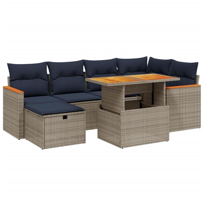 vidaXL Patio Sofa Set with Cushions Outdoor Furniture 7 Piece Poly Rattan - 21.7 x 24.4 x 27.2