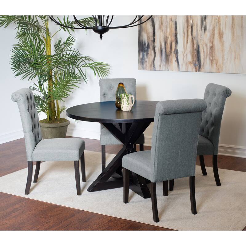 Modern 5-Piece Dining Set with Round Cross Base Table & 4 Tufted Chairs