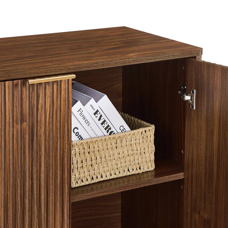 Anmytek 59 Inch Fluted Sideboard with Adjustable Shelves and Gold Handles Walnut Finish Buffet Cabinet