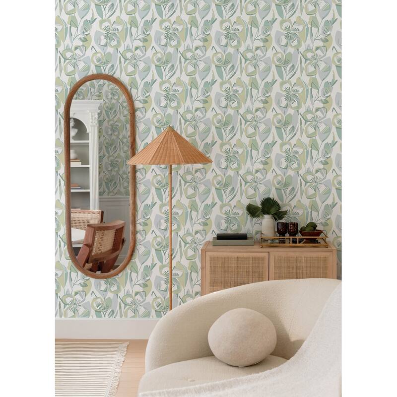 A-Street Prints Nathalie Light Green Abstract Blooms Wallpaper