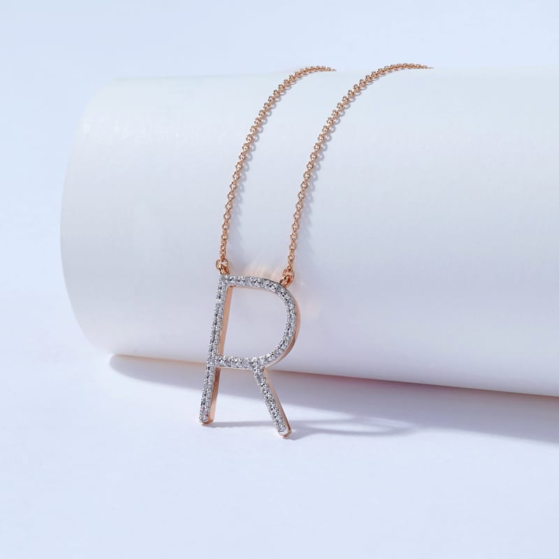 1/20ct TDW Diamond Classic Initial Pendant Necklace in Silver for Women - R - Rose