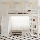preview thumbnail 17 of 24, Twin/Full Size Loft Bed with Small Wardrobe, LED Light and Storage Staircase, Wooden Loft Bedframe with Storage Shelves for Kids