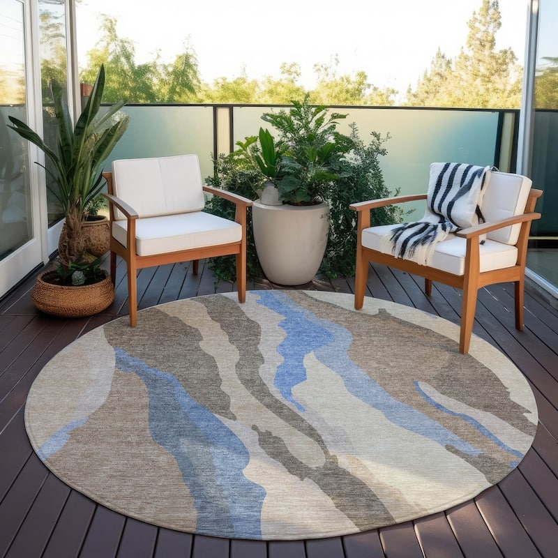 Machine Washable Indoor/ Outdoor Abstract Contemporary Chantille Rug