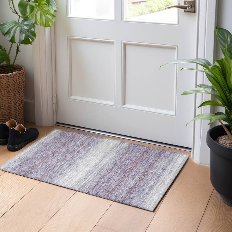 Machine Washable Indoor/ Outdoor Ombre Stripe Chantille Rug - Lavender - 1'8" x 2'6"