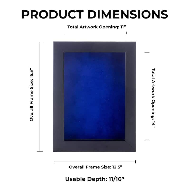 11x14 Shadow Box Frame Black Wood | With a 3/4" Usable Display Depth | Includes a Royal Blue Real Suede Texture Acid-Free