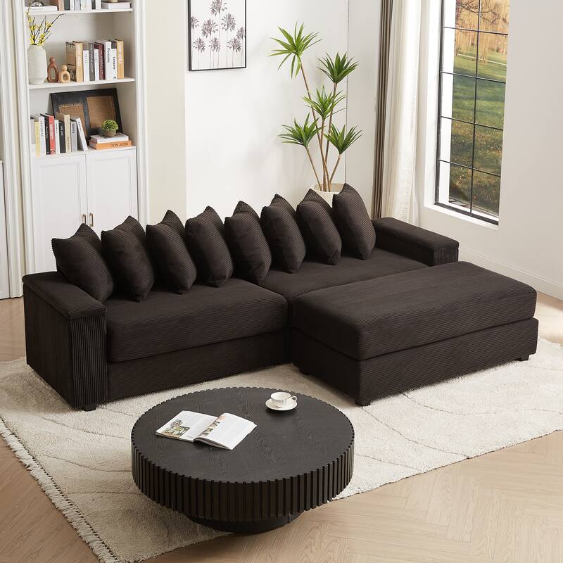 GDFStudio - Peregrine L-Shaped Corduroy Sectional Sofa with Pillows and Armrest Storage