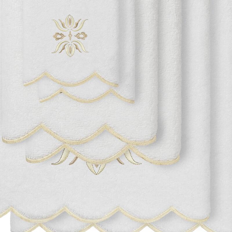 Authentic Hotel and Spa 100% Turkish Cotton FLOWER CREST Scallop Towel Collection