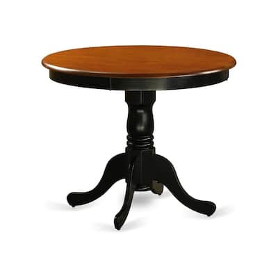 Round 36 Inch Pedestal Kitchen Dining Table in Antique Oak Finish with Classic Design for Cozy Dining Spaces