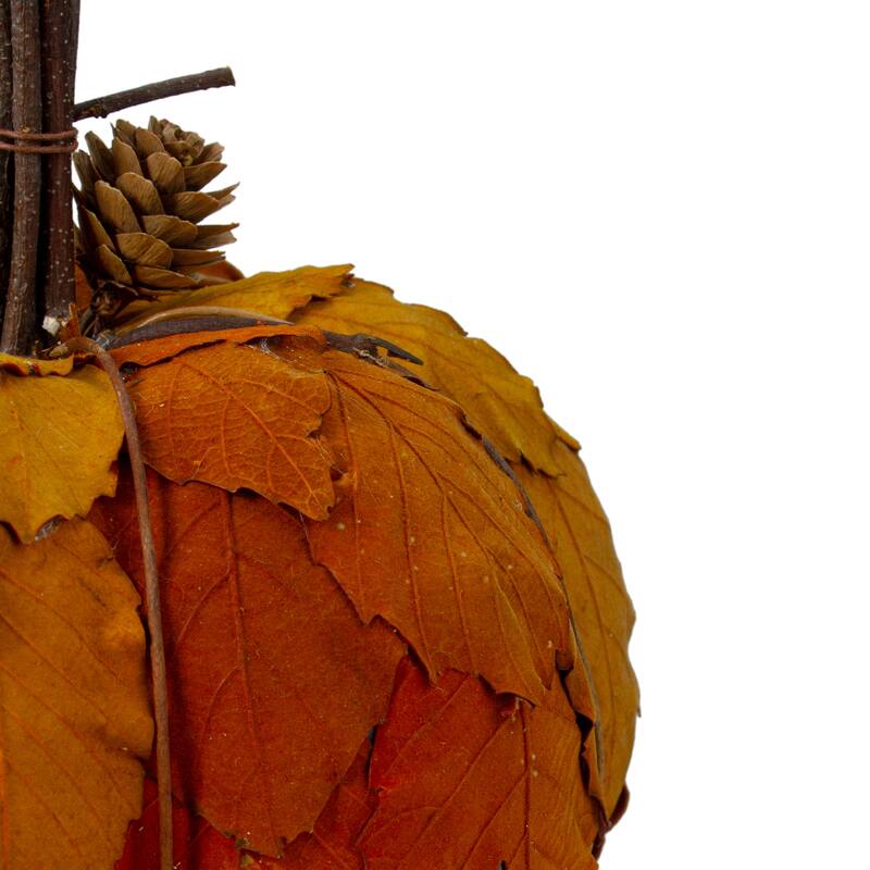Fall Harvest Layered Leaves Pumpkin with Pinecones Decoration - 7.5" - Orange