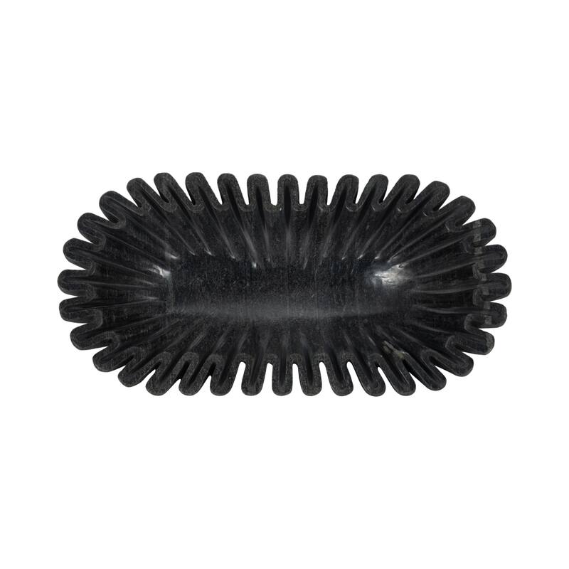 Decorative Wavy Marble Bowl with Ribbed Texture -Home Decor - 16", Tan