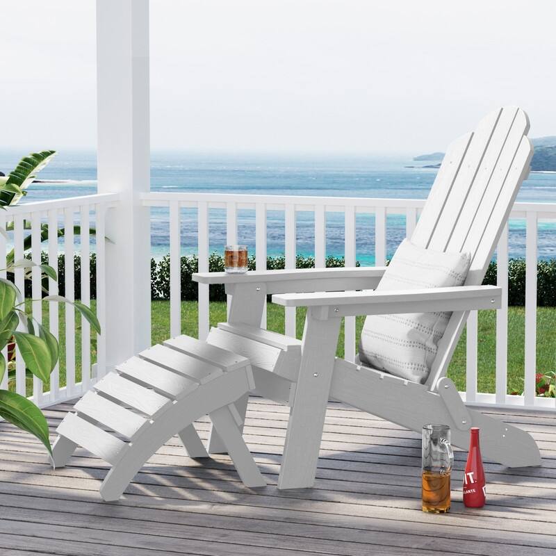 WINSOON 2-Piece All Weather HIPS Outdoor Folding Adirondack Chair with Ottoman