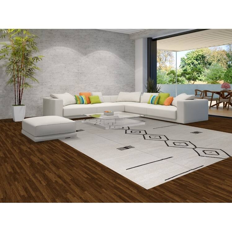 Hand Woven Oriental Cotton Carpet Southwestern Tribal Beige & Ivories Kilim Area Rug - 13' 3'' X 9' 11''