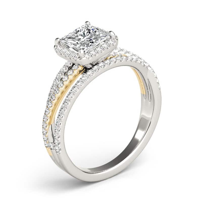 Auriya 14k Yellow Gold Lab Grown Princess Diamond Halo Engagement Ring 0.50 to 5.00 ct. tw. (F-G VS)