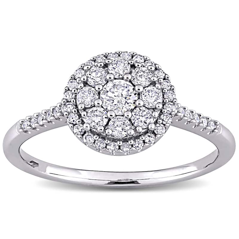 1/2ct TDW Diamond Composite Round Halo Engagement Ring in 10k White Gold by Miadora