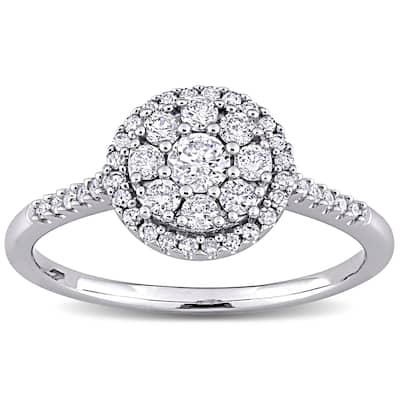 1/2ct TDW Diamond Composite Round Halo Engagement Ring in 10k White Gold by Miadora