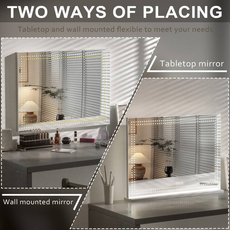 Hollywood 32'' x 23'' Vanity Makeup Mirror With LED Beads Wall Mount Bluetooth Speaker White